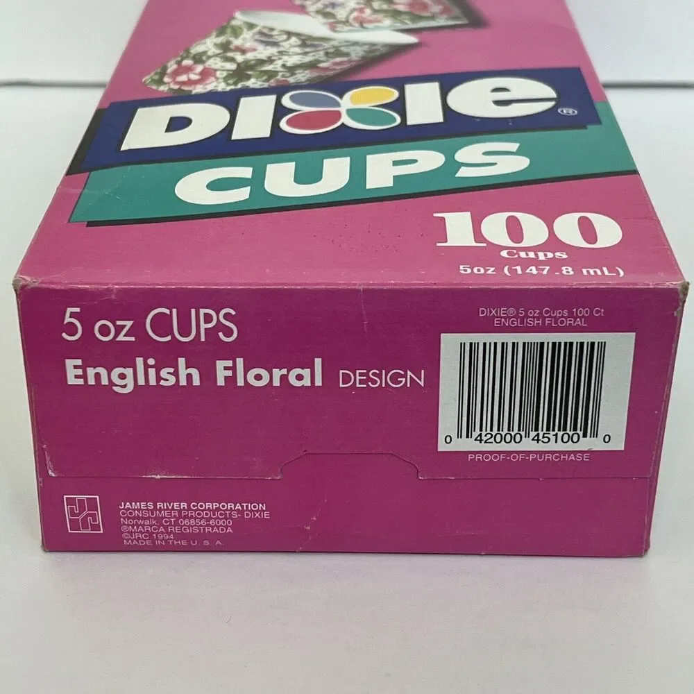NEW Never Opened Dixie 5 oz Bathroom 100 Cups English Floral Design Vintage 1994